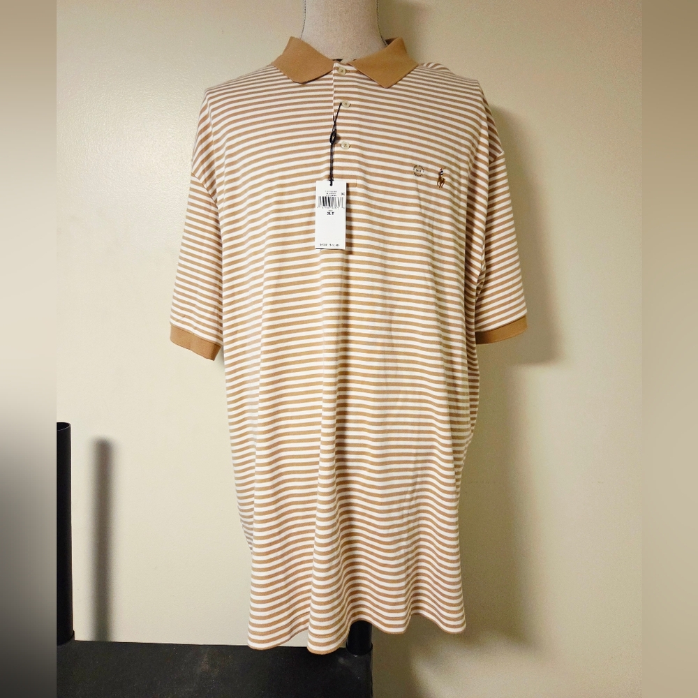 POLO RALPH LAUREN STRIPED POLO SHIRT TAN/WHITE MEN'S 3XLT TALL NWT
